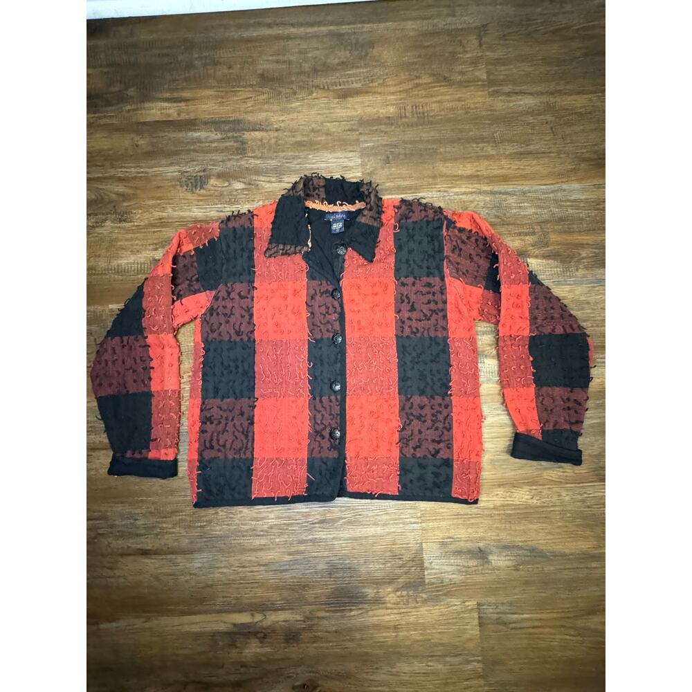 Life Style Vintage Jacket size Small 100% cotton Plaid Shay Eyelash details